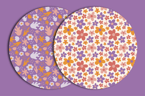 Abstract Retro Flowers Patterns & digital papers Digital Pattern Rin Green 