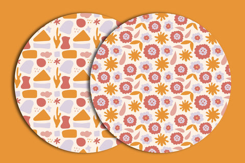 Abstract Retro Flowers Patterns & digital papers Digital Pattern Rin Green 