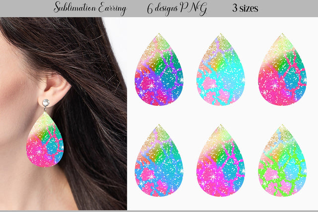 Abstraction Teardrop Earring | Glitter Teardrop Earrings Bundle Sublimation WatercolorColorDream 