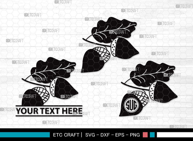 Acorn Monogram SVG | Fall Svg | Autumn Svg | Oak Svg | Oak leaves Svg | Acorn Clipart SVG ETC Craft 