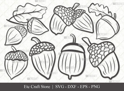 Acorn Outline SVG Cut File | Fall Svg | Autumn Svg | Oak Svg | Oak leaves Svg | Eps | Dxf | Png | Bundle SVG ETC Craft 