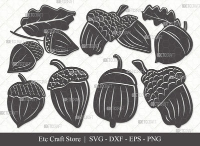Acorn Silhouette SVG Cut File | Fall Svg | Autumn Svg | Oak Svg | Oak leaves Svg | Eps | Dxf | Png | Bundle SVG ETC Craft 