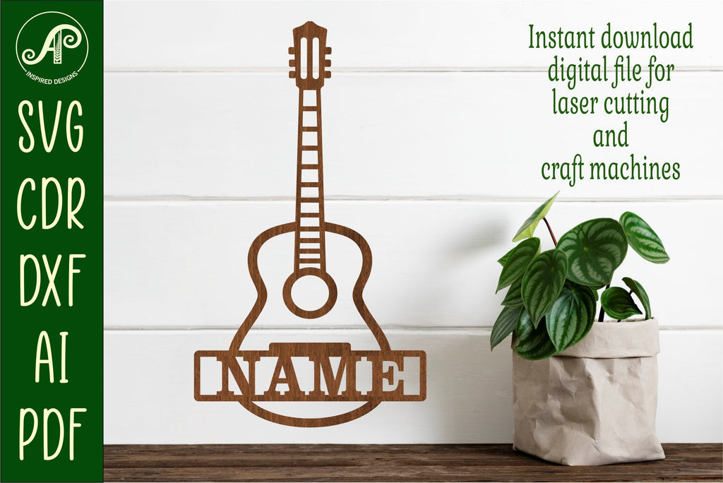 Acoustic Guitar Name sign svg laser cut template, wall art - So Fontsy