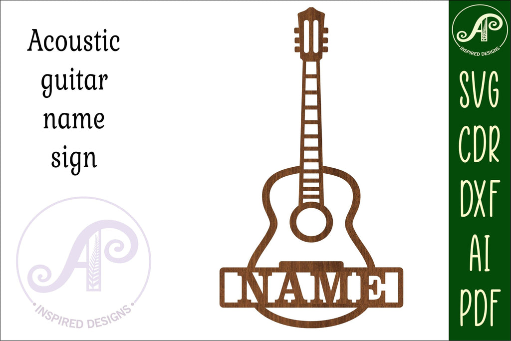 Acoustic Guitar Name sign svg laser cut template, wall art - So Fontsy