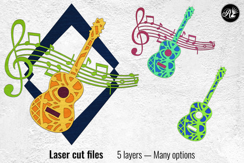Acoustic Wave Guitar layered art cut files SVG Angel on Empire 