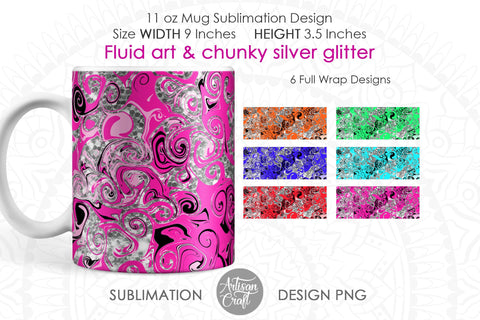 Acrylic pour art mug with silver glitter and fluid art SVG Artisan Craft SVG 