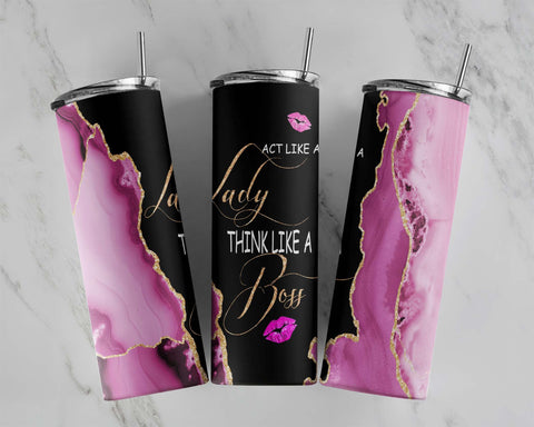 Act Like A Lady, Think Like A Boss, Pink, Gold, Glitter, Straight & Tapered, Sublimation, Digital, PNG,Design,Download, 20 oz Skinny Tumbler Sublimation CaldwellArt 