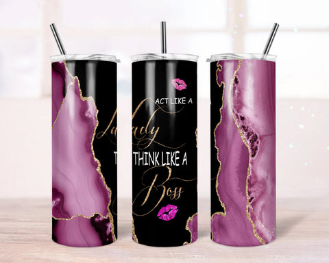 Act Like A Lady, Think Like A Boss, Pink, Gold, Glitter, Straight & Tapered, Sublimation, Digital, PNG,Design,Download, 20 oz Skinny Tumbler Sublimation CaldwellArt 