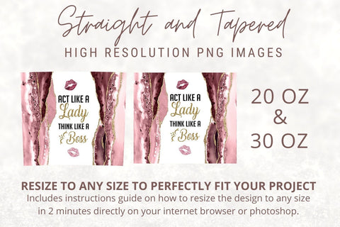 Act Like A Lady, Think Like A Boss, Pink Sublimation Tumbler, 30oz & 20 oz Skinny Tumbler Design, Straight & Tapered Sublimation TumblersByPhill 