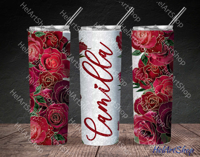 Add Your Name Tumbler PNG, Red Rose Tumbler PNG Sublimation _HelArtShop_ 
