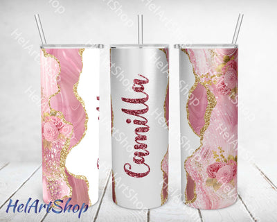 Add Your Name Tumbler PNG Sublimation, Pink Marble SKINNY TUMBLER Png Sublimation _HelArtShop_ 