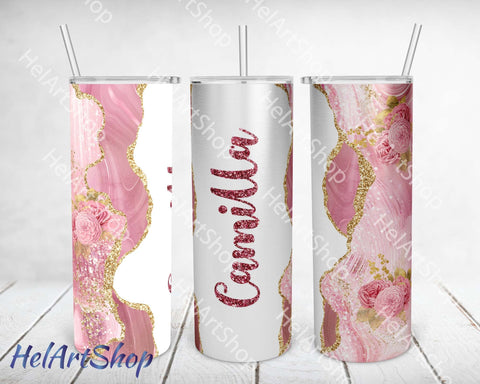 Add Your Name Tumbler PNG Sublimation, Pink Marble SKINNY TUMBLER Png Sublimation _HelArtShop_ 