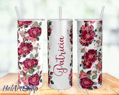 Add Your Name Tumbler PNG Sublimation, Seamless Floral SKINNY TUMBLER 20oz Png Sublimation _HelArtShop_ 