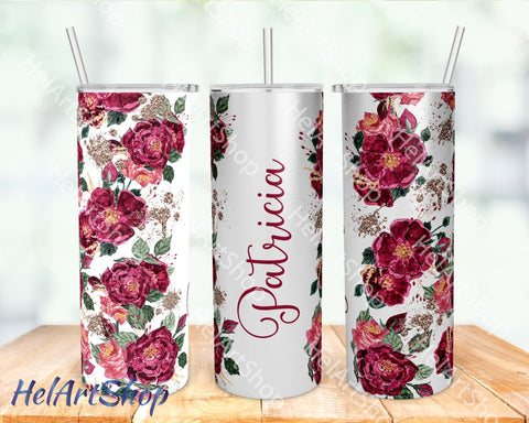 Add Your Name Tumbler PNG Sublimation, Seamless Floral SKINNY TUMBLER 20oz Png Sublimation _HelArtShop_ 