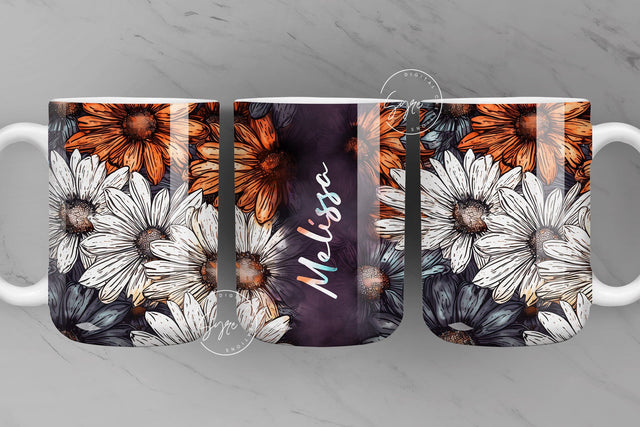Add Your Own Name Mug Design, Daisy Floral Sublimation Wrap, Flower Mug Wrap, 11 & 15 Oz Mug Cricut Press Sublimation Wrap Sublimation Syre Digital Creations 