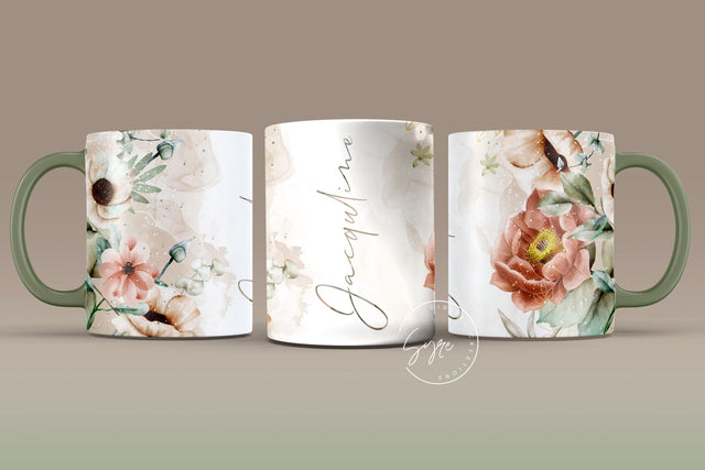 Add Your Own Name Mug Design, Flower Sublimation Wrap, Flower Mug Wrap, 11 & 15 Oz Mug Cricut Press Sublimation Wrap Sublimation Syre Digital Creations 
