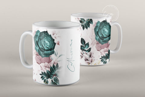 Add Your Own Name Mug Design, Green Gold Floral Sublimation Wrap, Flower Mug Wrap, 11 & 15 Oz Mug Cricut Press Sublimation Wrap Sublimation Syre Digital Creations 