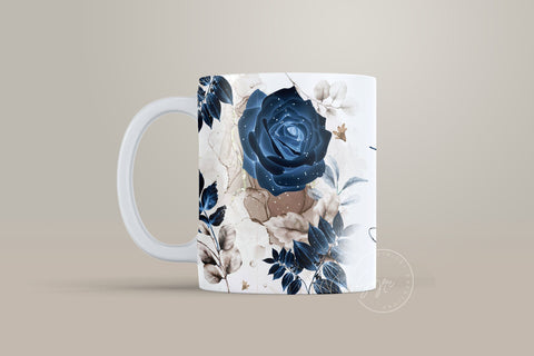 Add Your Own Name Mug Design, Navy Blue Gold Floral Sublimation Wrap, Flower Mug Wrap, 11 & 15 Oz Mug Cricut Press Sublimation Wrap Sublimation Syre Digital Creations 