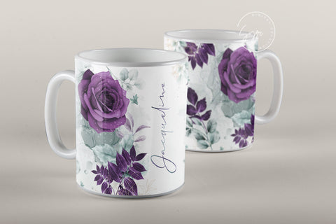 Add Your Own Name Mug Design, Purple Rose Gold Floral Sublimation Wrap, Flower Mug Wrap, 11 & 15 Oz Mug Cricut Press Sublimation Wrap Sublimation Syre Digital Creations 