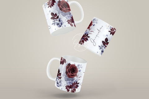 Add Your Own Name Mug Design, Red Rose Gold Floral Sublimation Wrap, Flower Mug Wrap, 11 & 15 Oz Mug Cricut Press Sublimation Wrap Sublimation Syre Digital Creations 