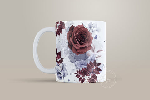 Add Your Own Name Mug Design, Red Rose Gold Floral Sublimation Wrap, Flower Mug Wrap, 11 & 15 Oz Mug Cricut Press Sublimation Wrap Sublimation Syre Digital Creations 