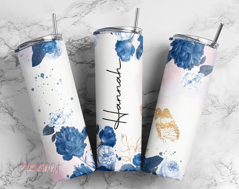 Add Your Own Name Navy Blue Gold Floral Sublimation Tumbler, Sublimation Designs Downloads, 20oz Skinny Tumbler Design PNG Sublimation CaldwellArt 