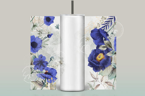 Add Your Own Name Tumbler, Skinny Tumbler 20 oz Design Wrap, Blue Gold Floral, Seamless Sublimation Design PNG, Skinny Travel Tumbler Sublimation Syre Digital Creations 