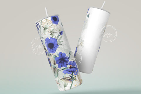 Add Your Own Name Tumbler, Skinny Tumbler 20 oz Design Wrap, Blue Gold Floral, Seamless Sublimation Design PNG, Skinny Travel Tumbler Sublimation Syre Digital Creations 