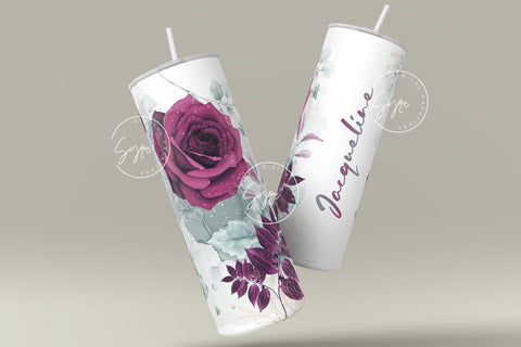 Add Your Own Name Tumbler, Skinny Tumbler 20 oz Design Wrap, Maroon Gold Floral, Seamless Sublimation Design PNG, Skinny Travel Tumbler Sublimation Syre Digital Creations 