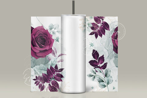 Add Your Own Name Tumbler, Skinny Tumbler 20 oz Design Wrap, Maroon Gold Floral, Seamless Sublimation Design PNG, Skinny Travel Tumbler Sublimation Syre Digital Creations 