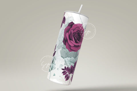 Add Your Own Name Tumbler, Skinny Tumbler 20 oz Design Wrap, Maroon Gold Floral, Seamless Sublimation Design PNG, Skinny Travel Tumbler Sublimation Syre Digital Creations 