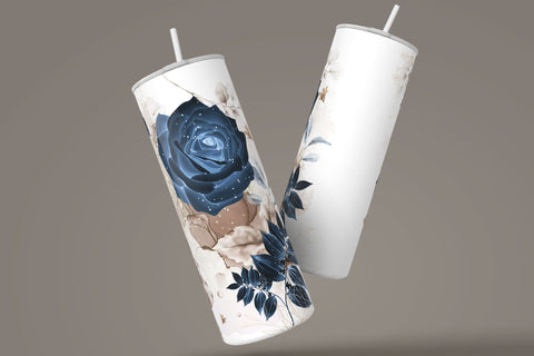 Add Your Own Name Tumbler, Skinny Tumbler 20 oz Design Wrap, Navy Blue Gold Floral, Seamless Sublimation Design PNG, Skinny Travel Tumbler Sublimation Syre Digital Creations 