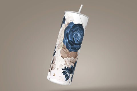 Add Your Own Name Tumbler, Skinny Tumbler 20 oz Design Wrap, Navy Blue Gold Floral, Seamless Sublimation Design PNG, Skinny Travel Tumbler Sublimation Syre Digital Creations 