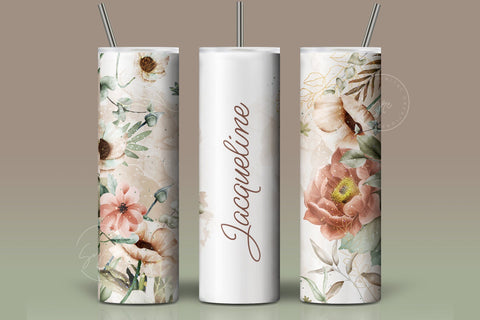 Add Your Own Name Tumbler, Skinny Tumbler 20 oz Design Wrap, Orange Green Floral, Seamless Sublimation Design PNG, Skinny Travel TumblerCalculate profit Sublimation Syre Digital Creations 
