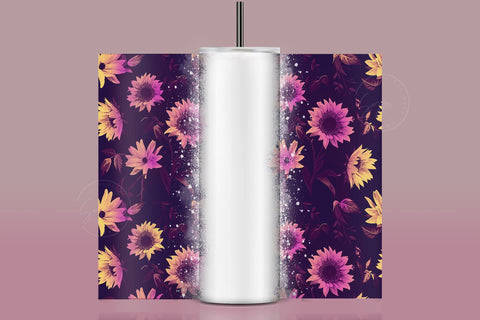 Add Your Own Name Tumbler, Skinny Tumbler 20 oz Design Wrap, Pink Sunflower Floral, Seamless Sublimation Design PNG, Skinny Travel Tumbler Sublimation Syre Digital Creations 