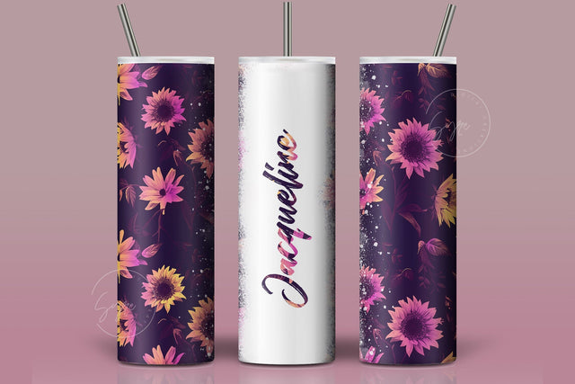 Add Your Own Name Tumbler, Skinny Tumbler 20 oz Design Wrap, Pink Sunflower Floral, Seamless Sublimation Design PNG, Skinny Travel Tumbler Sublimation Syre Digital Creations 