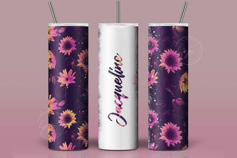 Add Your Own Name Tumbler, Skinny Tumbler 20 oz Design Wrap, Pink Sunflower Floral, Seamless Sublimation Design PNG, Skinny Travel Tumbler Sublimation Syre Digital Creations 