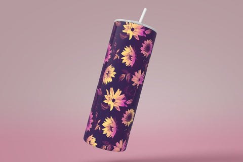 Add Your Own Name Tumbler, Skinny Tumbler 20 oz Design Wrap, Pink Sunflower Floral, Seamless Sublimation Design PNG, Skinny Travel Tumbler Sublimation Syre Digital Creations 