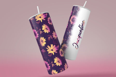 Add Your Own Name Tumbler, Skinny Tumbler 20 oz Design Wrap, Pink Sunflower Floral, Seamless Sublimation Design PNG, Skinny Travel Tumbler Sublimation Syre Digital Creations 