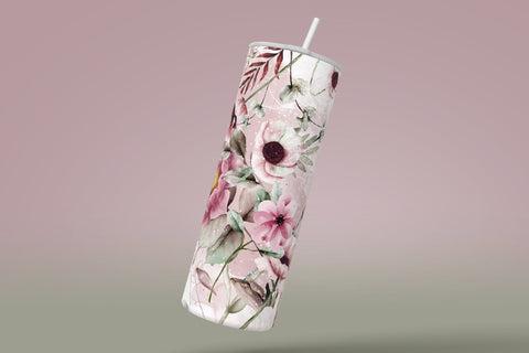 Add Your Own Name Tumbler, Skinny Tumbler 20 oz Design Wrap, Pink Yellow Floral, Seamless Sublimation Design PNG, Skinny Travel Tumbler Sublimation Syre Digital Creations 