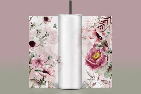 Add Your Own Name Tumbler, Skinny Tumbler 20 oz Design Wrap, Pink Yellow Floral, Seamless Sublimation Design PNG, Skinny Travel Tumbler Sublimation Syre Digital Creations 