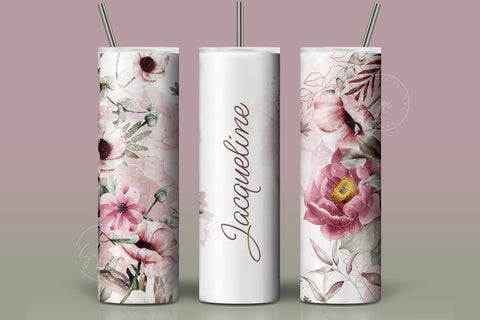 Add Your Own Name Tumbler, Skinny Tumbler 20 oz Design Wrap, Pink Yellow Floral, Seamless Sublimation Design PNG, Skinny Travel Tumbler Sublimation Syre Digital Creations 