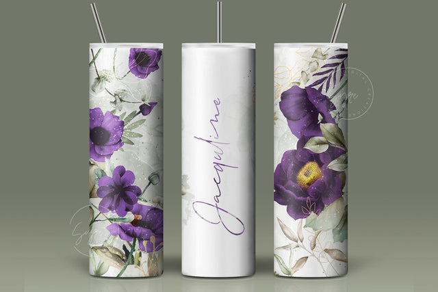 Add Your Own Name Tumbler, Skinny Tumbler 20 oz Design Wrap, Purple Gold Floral, Seamless Sublimation Design PNG, Skinny Travel Tumbler Sublimation Syre Digital Creations 