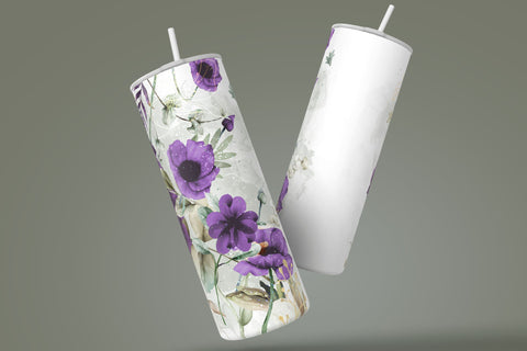 Add Your Own Name Tumbler, Skinny Tumbler 20 oz Design Wrap, Purple Gold Floral, Seamless Sublimation Design PNG, Skinny Travel Tumbler Sublimation Syre Digital Creations 