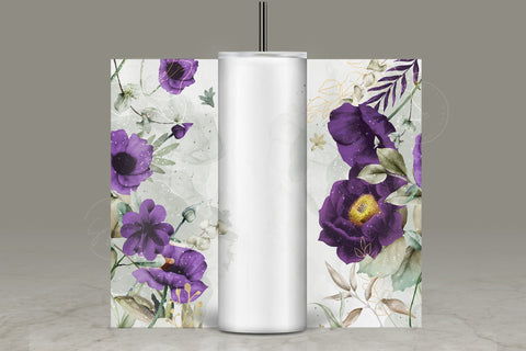 Add Your Own Name Tumbler, Skinny Tumbler 20 oz Design Wrap, Purple Gold Floral, Seamless Sublimation Design PNG, Skinny Travel Tumbler Sublimation Syre Digital Creations 
