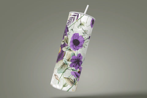 Add Your Own Name Tumbler, Skinny Tumbler 20 oz Design Wrap, Purple Gold Floral, Seamless Sublimation Design PNG, Skinny Travel Tumbler Sublimation Syre Digital Creations 