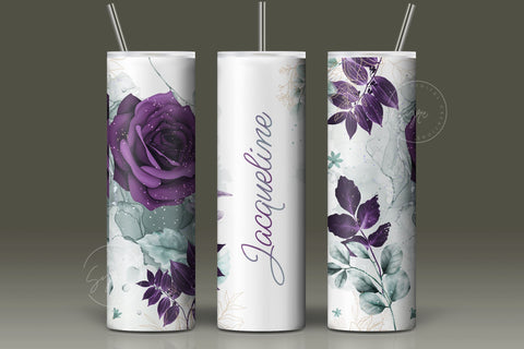 Add Your Own Name Tumbler, Skinny Tumbler 20 oz Design Wrap, Purple Gold Floral, Seamless Sublimation Design PNG, Skinny Travel TumblerCalculate profit Sublimation Syre Digital Creations 