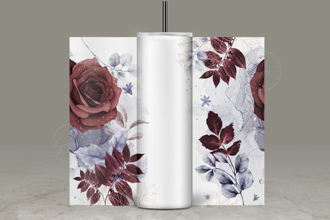 Add Your Own Name Tumbler, Skinny Tumbler 20 oz Design Wrap, Red Gold Floral, Seamless Sublimation Design PNG, Skinny Travel Tumbler Sublimation Syre Digital Creations 