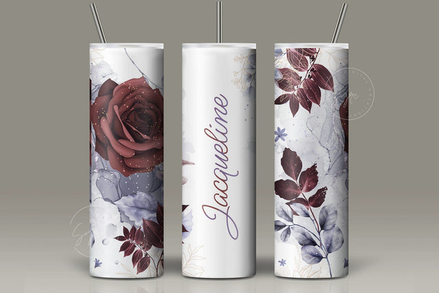 Add Your Own Name Tumbler, Skinny Tumbler 20 oz Design Wrap, Red Gold Floral, Seamless Sublimation Design PNG, Skinny Travel Tumbler Sublimation Syre Digital Creations 