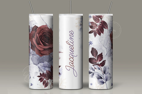 Add Your Own Name Tumbler, Skinny Tumbler 20 oz Design Wrap, Red Gold Floral, Seamless Sublimation Design PNG, Skinny Travel Tumbler Sublimation Syre Digital Creations 